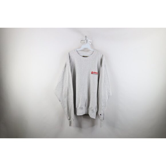 Vtg 90s Champion Reverse Weave Mens Large OMG Roofing Crewneck Sweatshirt Gray - Picture 1 of 12